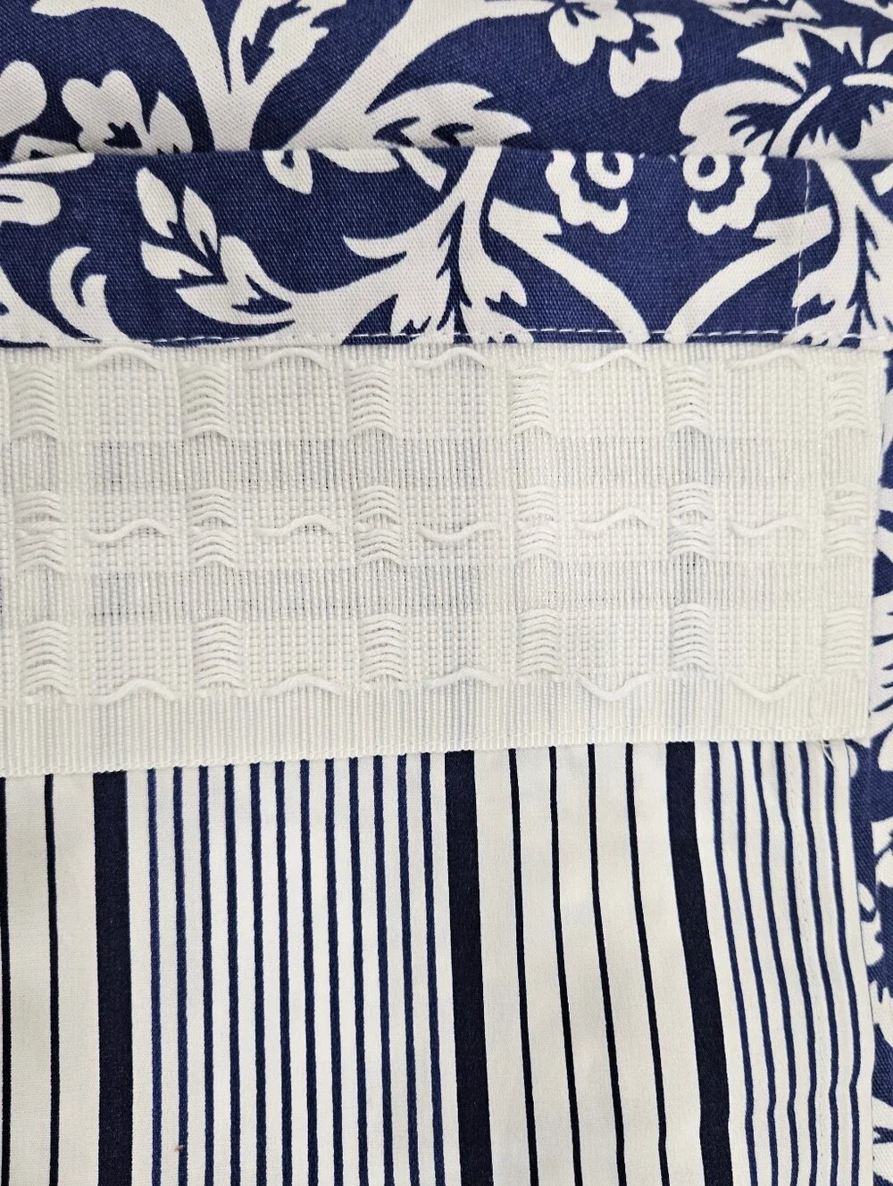 IKEA Alvine Tapet Blue White Floral Stripe Rev Curtain Panel Thick Cotton NWOT